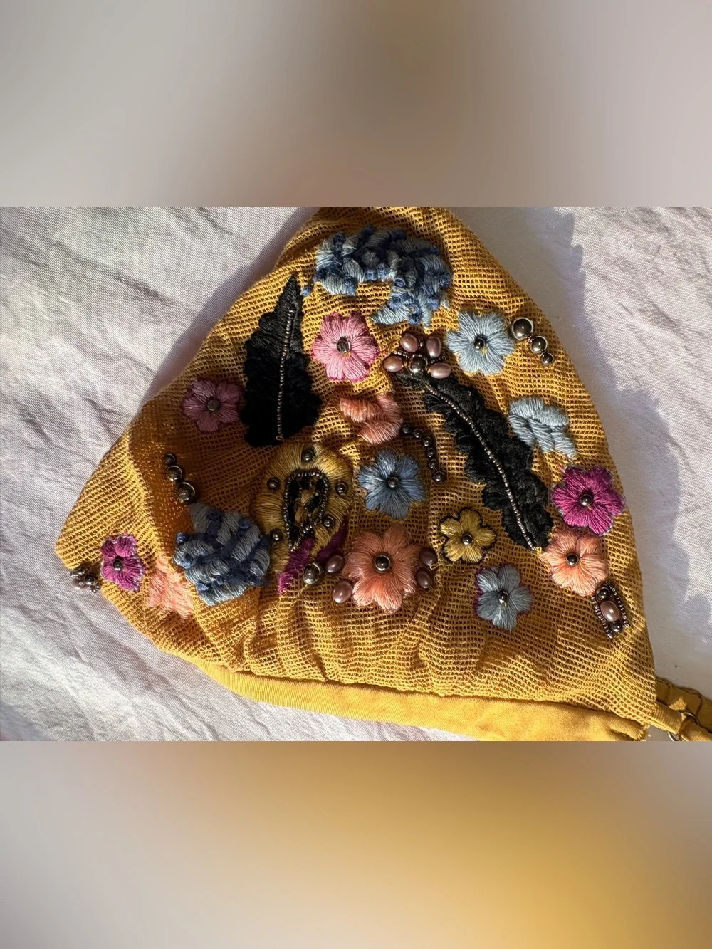 Intimately Free People Embroidered Beaded Floral Mesh Bralette Mustard Size L - Picture 5 of 8